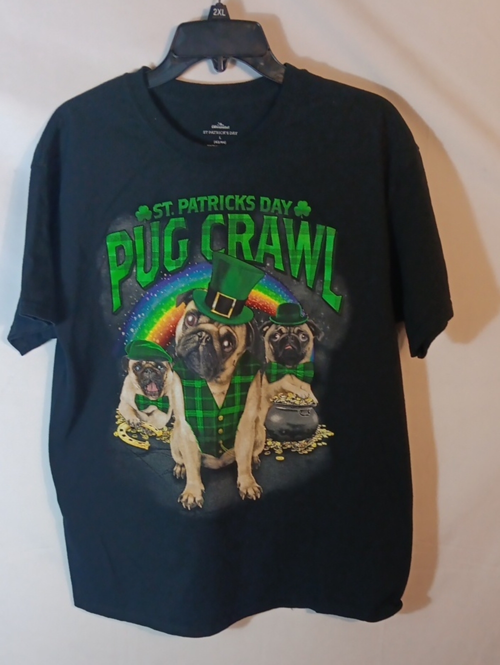 St. Patrick's Day Pug Crawl Graphic Tee - Black with Green Print
